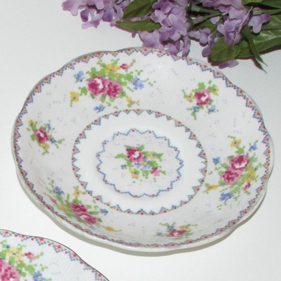 2 Royal Albert Petit Point Saucers for teacups Bone China England Cottagecore - Picture 3 of 4